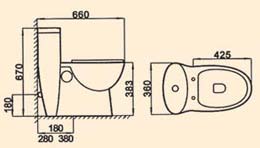 modern water closet, siphonic urinal, square wash basin, 2 piece toilet, Siphonic Close-Coupled Toilet